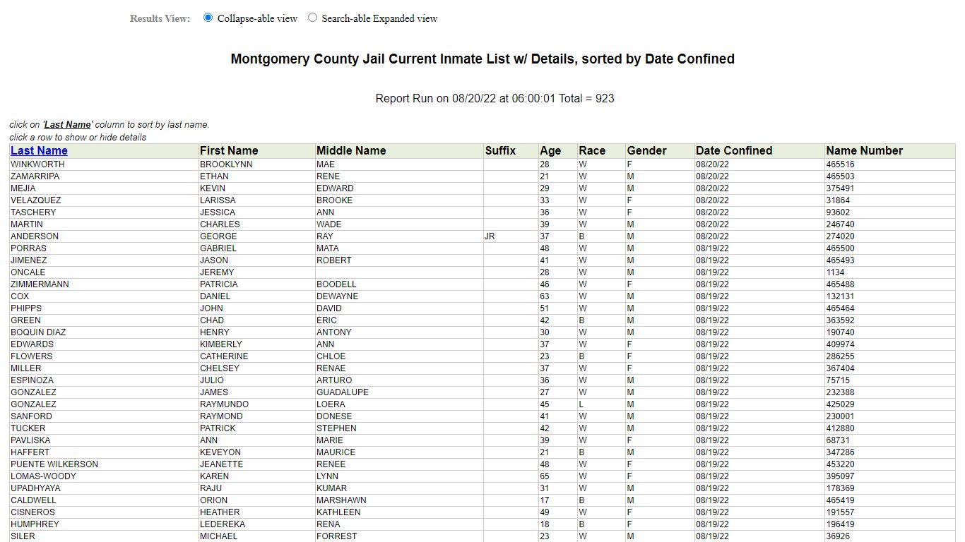 Jail Roster - Montgomery County, Texas